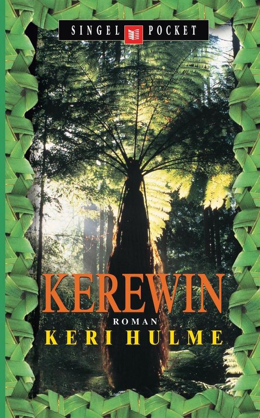 Boekcover met een grote boom en omringende bladeren. Titel: Kerewin roman van Keri Hulme.