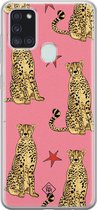 Samsung A21s hoesje siliconen - The pink leopard | Samsung Galaxy A21s case | zwart | TPU backcover transparant