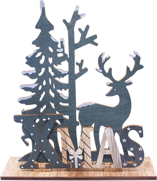Houten kerst decoratie Rendier bij kerstboom Xmas