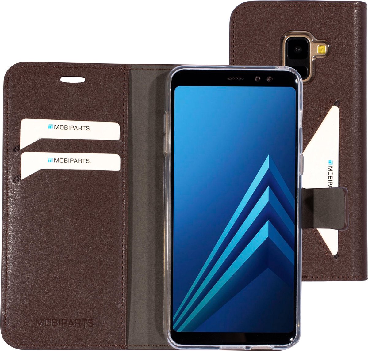 Samsung Galaxy A8 (2018) Hoesje - Premium Wallet/Boekhoesje - Eco Leer - Magneet Sluiting - Opberg vakken - Bruin - Mobiparts