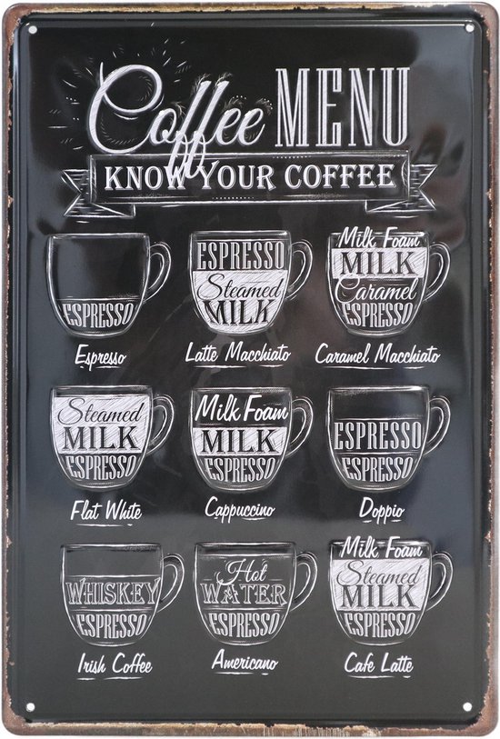Wandbord – Coffee – Koffie menu - - Retro - Wanddecoratie – Reclame bord... | bol.com