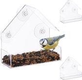 relaxdays 3 x vogelvoederhuis raam - 3 zuignappen - voederstation vogel - voedersilo