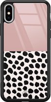 iPhone XS Max hoesje glass - Stippen roze | Apple iPhone Xs Max case | Hardcase backcover zwart