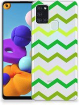 Telefoonhoesje Geschikt voor Samsung Galaxy A21s TPU Siliconen Hoesje met Foto Zigzag Groen