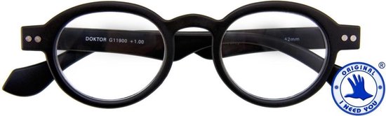 Lunettes de lecture noires DOKTOR G11900 +1.00, verres ronds, monture épaisse mate.
