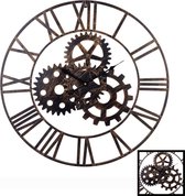 XL Grande Horloge Murale Ronde Industrielle 60 Cm avec Engrenages - Klok Murale Moderne / Rurale Ronde Bronze / Zwart - Horloges murales Industrielle avec Roues - Horloge de Cuisine - Horloge Murale Klok Murale - Dim. 60 x 60 Cm - Decopatent®