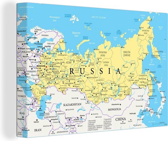 Bol Com Canvas Illustratie Van Een Deel Van De Wereldkaart Met Rusland 30x20 Cm Wanddecoratie