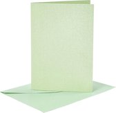 Kaarten en enveloppen, afmeting kaart 10,5x15 cm, afmeting envelop 11,5x16,5 cm, parelmoer, 120+210 gr, lichtgroen, 4 set/ 1 doos