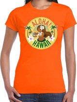 Hawaii feest t-shirt / shirt Aloha Hawaii voor dames - oranje - Hawaiiaanse party outfit / kleding/ verkleedkleding/ carnaval shirt L