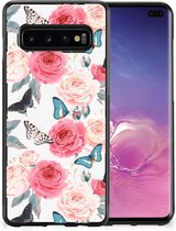 Telefoontas Geschikt voor Samsung Galaxy S10+ Smartphone Hoesje met Zwarte rand Butterfly Roses