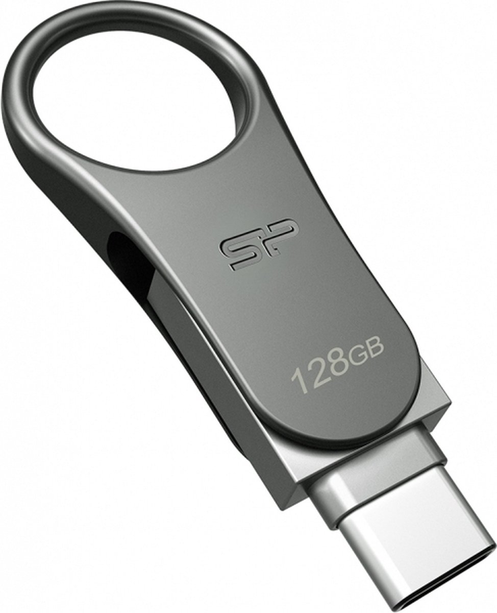 Silicon Power Silicon Power Mobile C80 USB flash drive 128 GB USB Type-A / USB Type-C 3.2 Gen 1 (3.1 Gen 1) Titanium Usb-stick - USB 3.0 A/USB-C - 128 GB - grijs