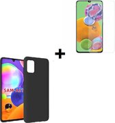 Geschikt voor Samsung A31 Hoesje + Samsung A31 Screenprotector - Samsung Galaxy A31 hoes TPU Siliconen Case Zwart + Screenprotector