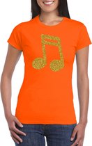 Gouden muziek noot  / muziek feest t-shirt / kleding - oranje - voor dames - muziek shirts / muziek liefhebber / outfit M