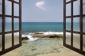 Schilderij - Uitzicht op zee door raam, 2 maten, Premium print