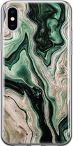 iPhone X/XS hoesje siliconen - Groen marmer / Marble | Apple iPhone Xs case | TPU backcover transparant