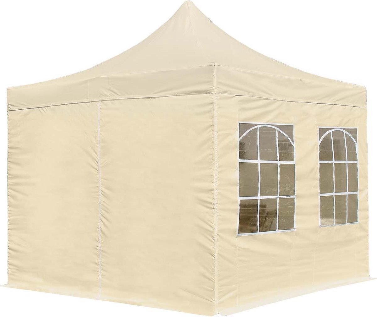Easy up partytent vouwtent paviljoen 3 x 3 m - met zijpanelen stalen frame creme