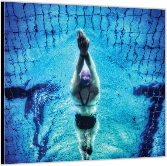 Dibond -Zwemster onder Foto op Aluminium (Met ophang)