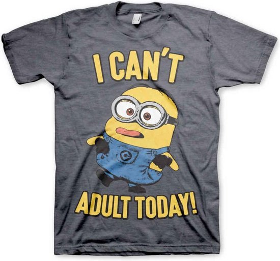 Minions Heren Tshirt -L- I Can't Adult Today Grijs