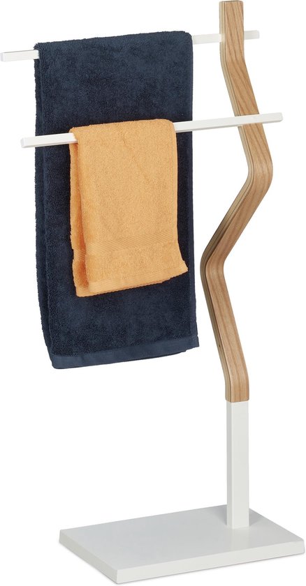Relaxdays handdoekenrek staand - handdoekhouder - staal - handdoekenhouder  badkamer - hout | bol.com