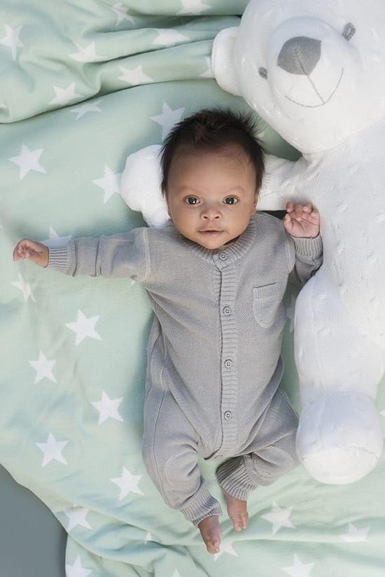 Baby's Only Gebreide ledikantdeken teddy - Baby deken Star - Grijs/Wit |  bol.com