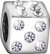 Quiges - 925 - Zilveren - Bedels -Sterling zilver - Beads - Dobbelsteen Kraal Charm - Geschikt – voor - alle bekende merken - Armband Z665