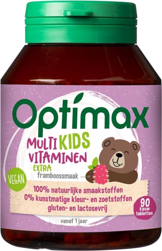 Optimax Multivitaminen Kids Extra Framboos - Voedingssupplement - 90 kauwtabletten