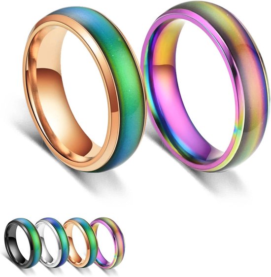 Foto: Egoods ring die van kleur verandert met lichaamswarmte roestvrij staal voor vrienden en vriendinnen feest verjaardag valentijnsdag jubileum 