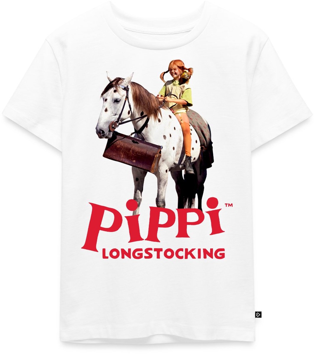 Pippi Longstocking Pippi Rijdt Op Kleine Witte Premium T Shirt Kinderen