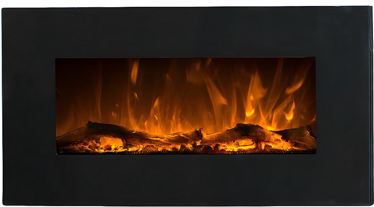 Vente-unique Elektrische sfeerhaard CHANDELA - L84 x D14 x H45 cm - Zwart L 84 cm x H 45 cm x D 14 cm
