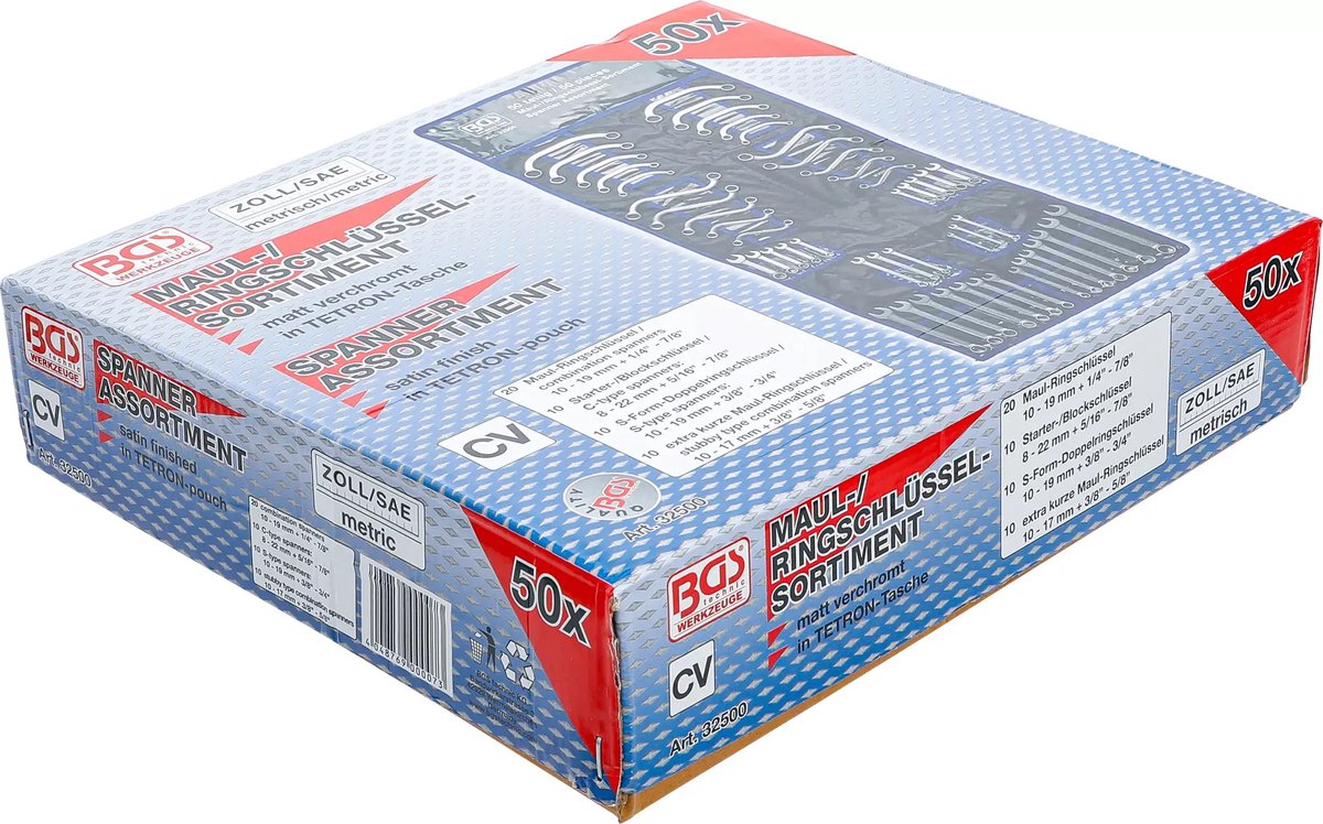 BGS Sleutelset - 50-delig - Metrisch - Chroom vanadium-staal - Handige roltas