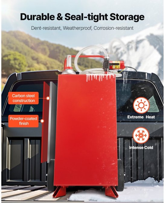 Brandstoftrolley - Mobiele brandstoftank - Met elektrische pomp - Capaciteit 114 l - Debiet 32 l/min - Slang 3 m - Wielen 2 - Voor diesel & benzine - Rood — afbeelding 5