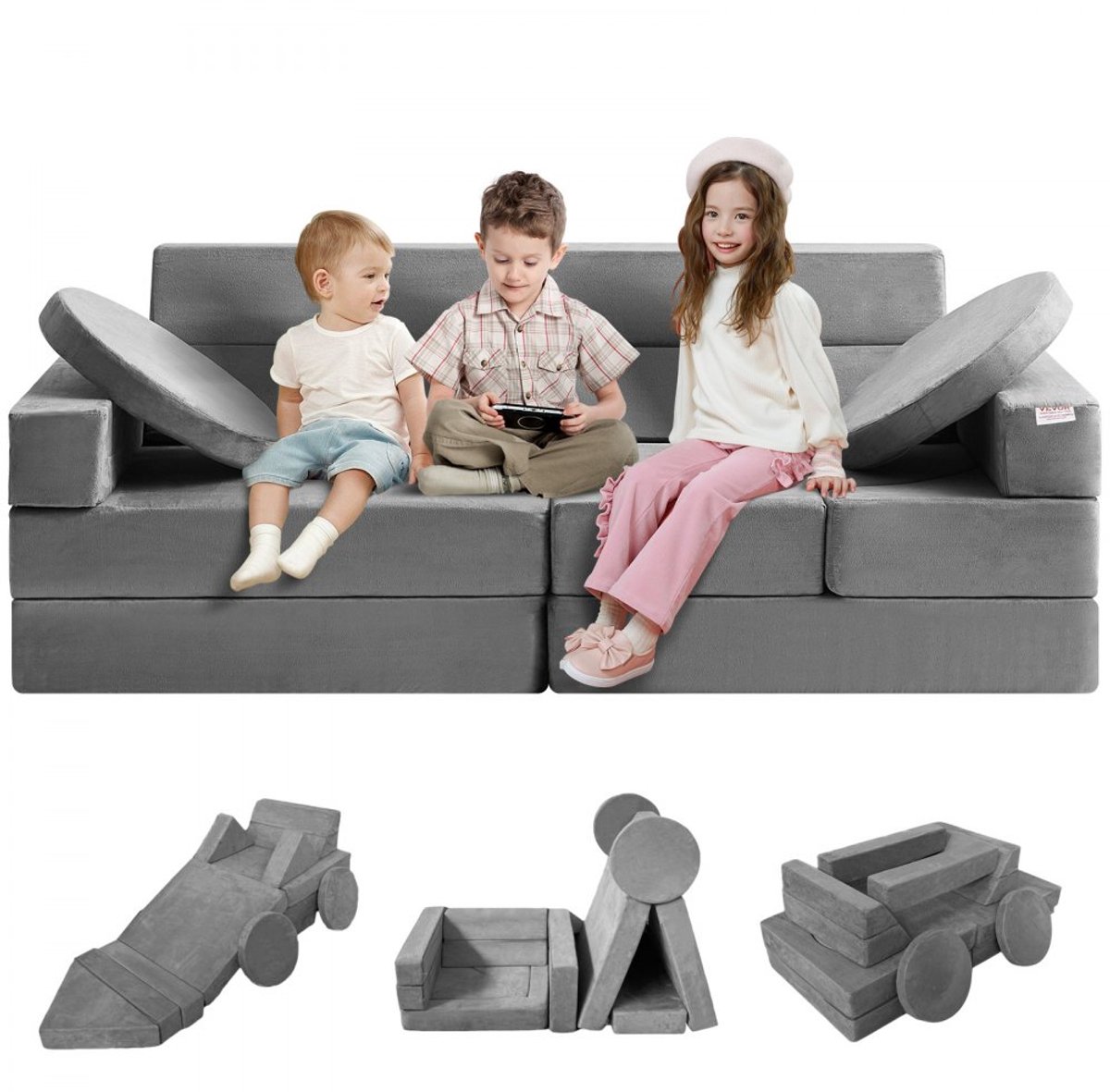 Speelbank & Kinderbank - 15-in-1 Schuim Puzzelbank - Opvouwbaar - Multifunctioneel Matras en Speeltafel - Kinderfauteuil - Knuffelhoek - Educatief Speelgoed