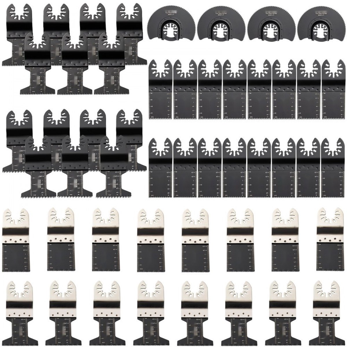 Multitool zaagbladenset - Accessoireset 50-delig - Oscillerend - HCS en RVS - Maten 4,4 cm / 3,5 cm / 8,9 cm - Universele aansluiting