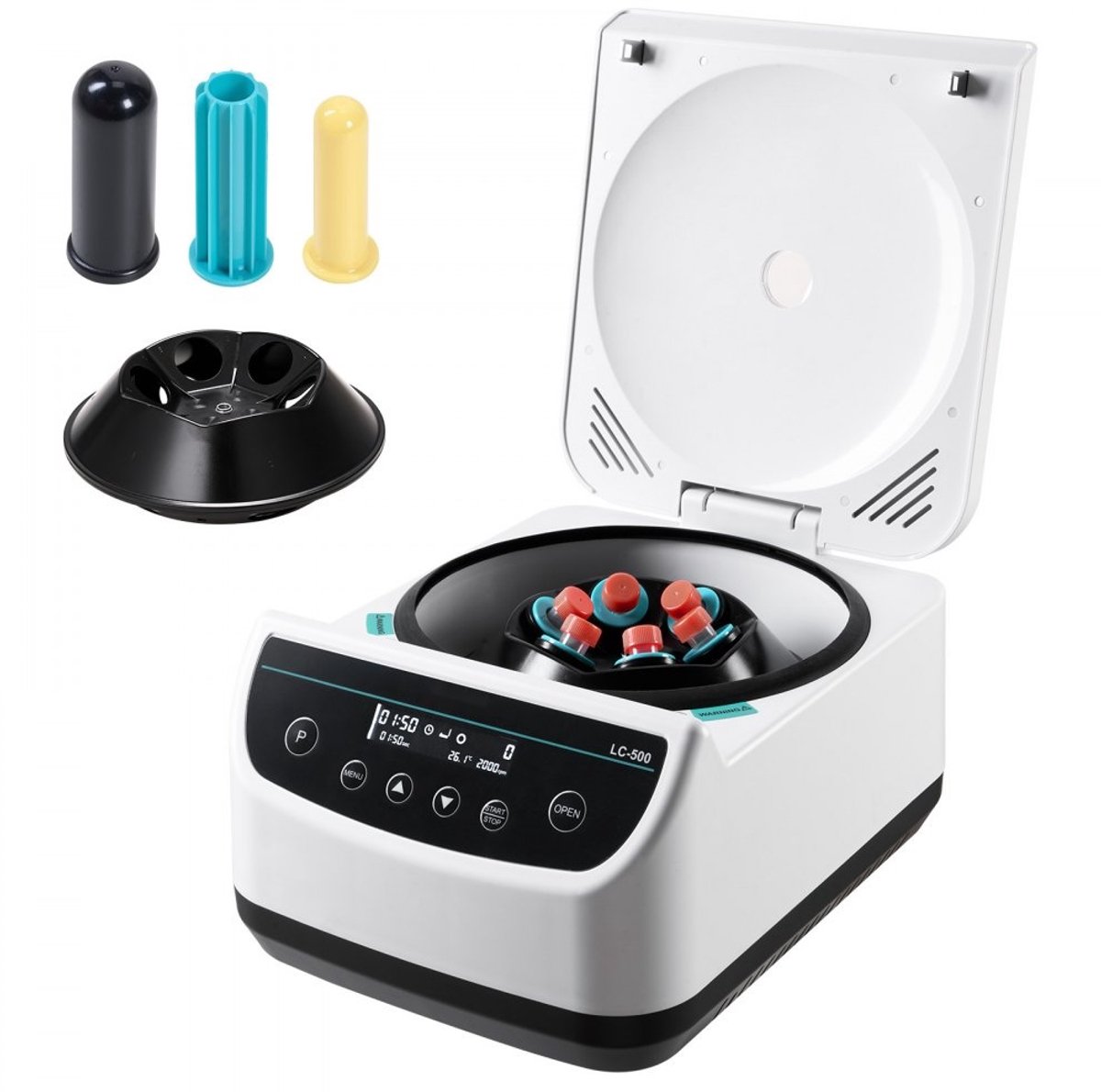 Laboratoriumcentrifuge - Elektrisch tafelmodel - Inclusief rotor voor 2/5/10/15/50 ml buisjes - Instelbaar 500-4000 rpm - RCF 100-2100 x g - Laag geluidsniveau
