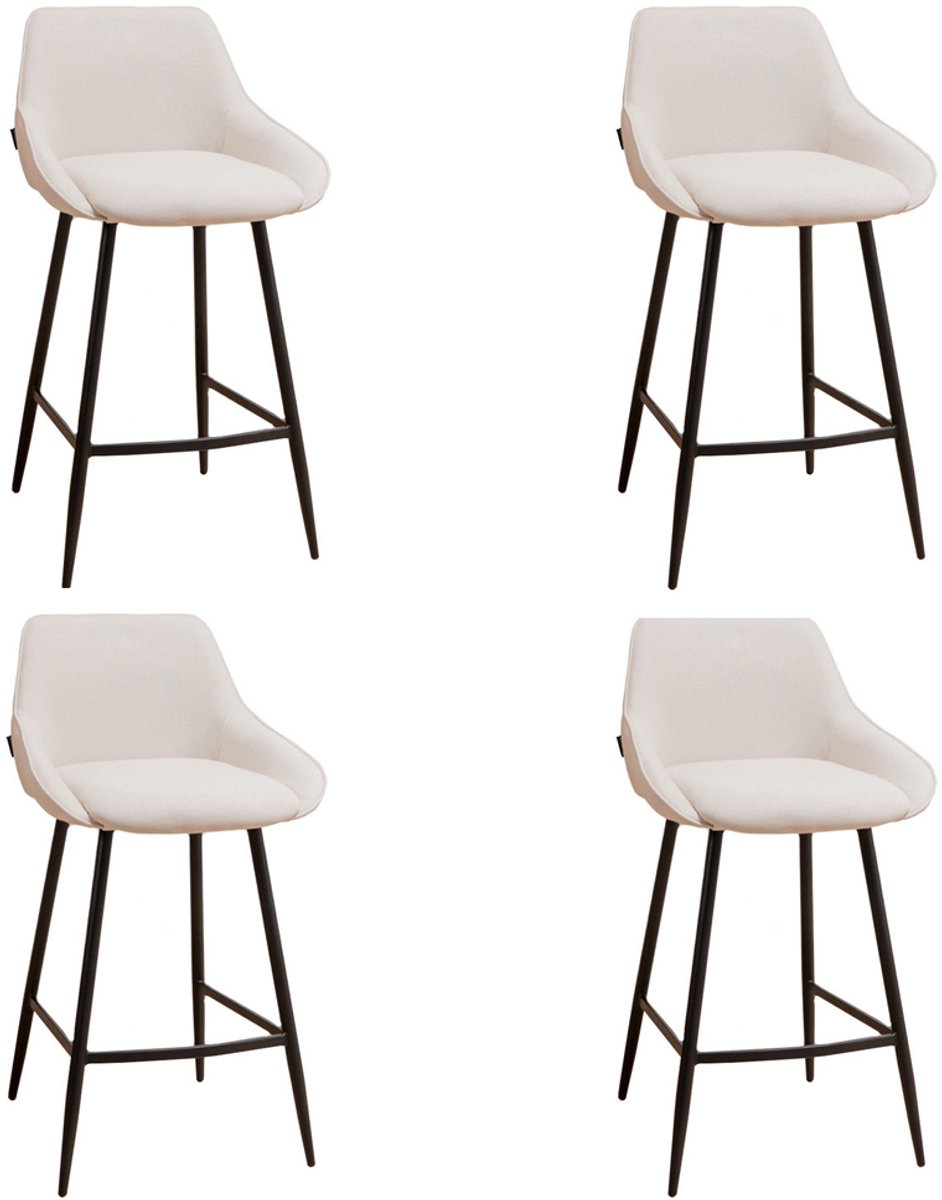 Bronx71® Scandinavische barkruk Lova gerecyclede stof off white 68 cm - Barkrukken set van 4 - barstoel