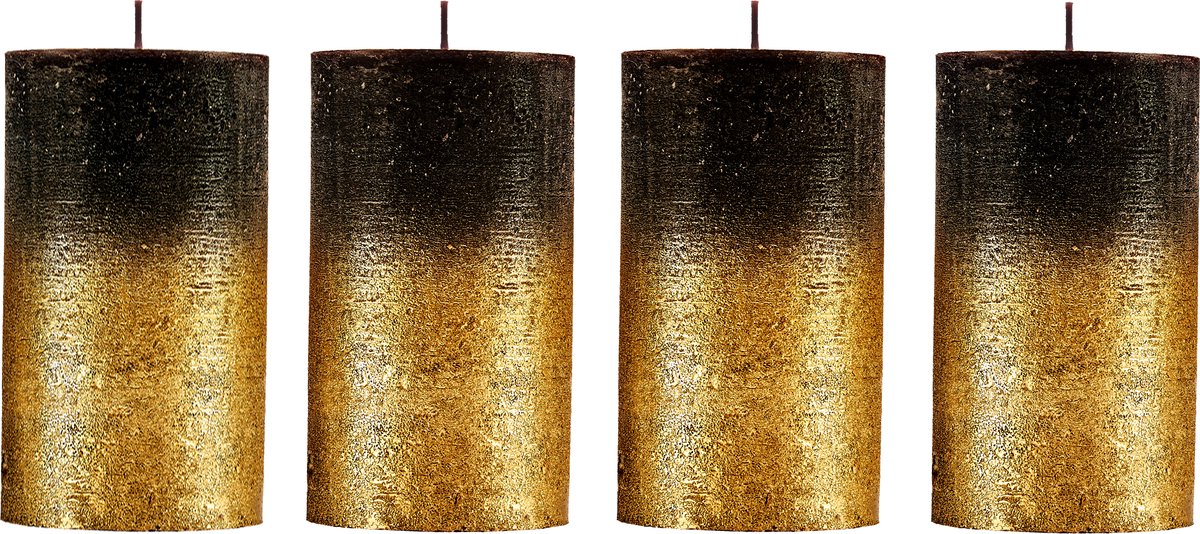 Candelo 4-delige set kaarsen rustiek stompkaarsen – zwart metallic goud – kaars 12 cm – brandduur ca. 54 uur kerstkaarsen adventskranskaars