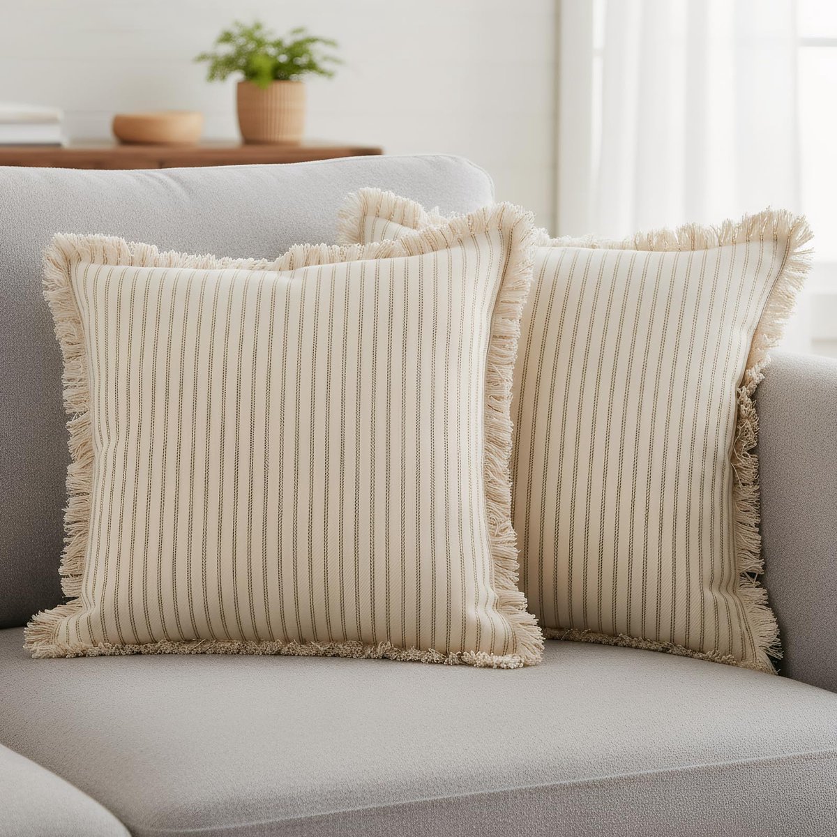 Unyqoos Set van 2 decoratieve kussenhoezen in boho-stijl voor huisdecoratie kaki