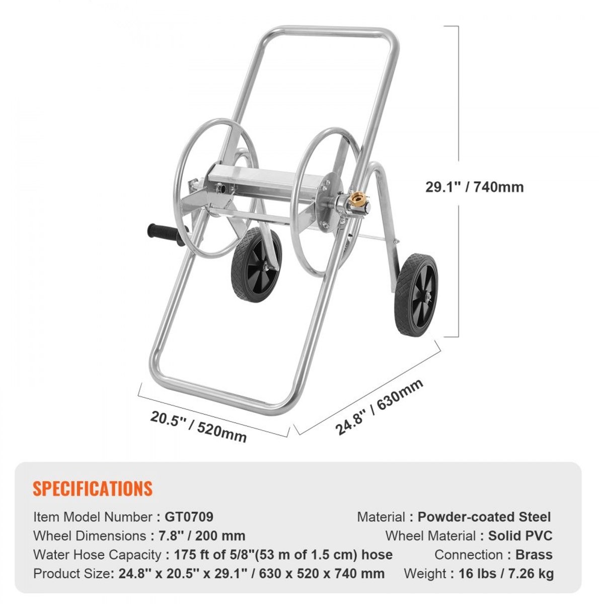 Slangenwagen - Tuinslanghaspel Op Wielen - Capaciteit Tot 53 m, 1,5 cm Slang - Slang Niet Inbegrepen - Voor Tuin En Gazon