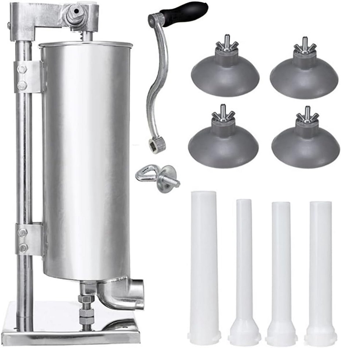 Professionele Worstmaker Verticaal 4 Liter - Vleesworstenpers met 4 Vullatten RVS