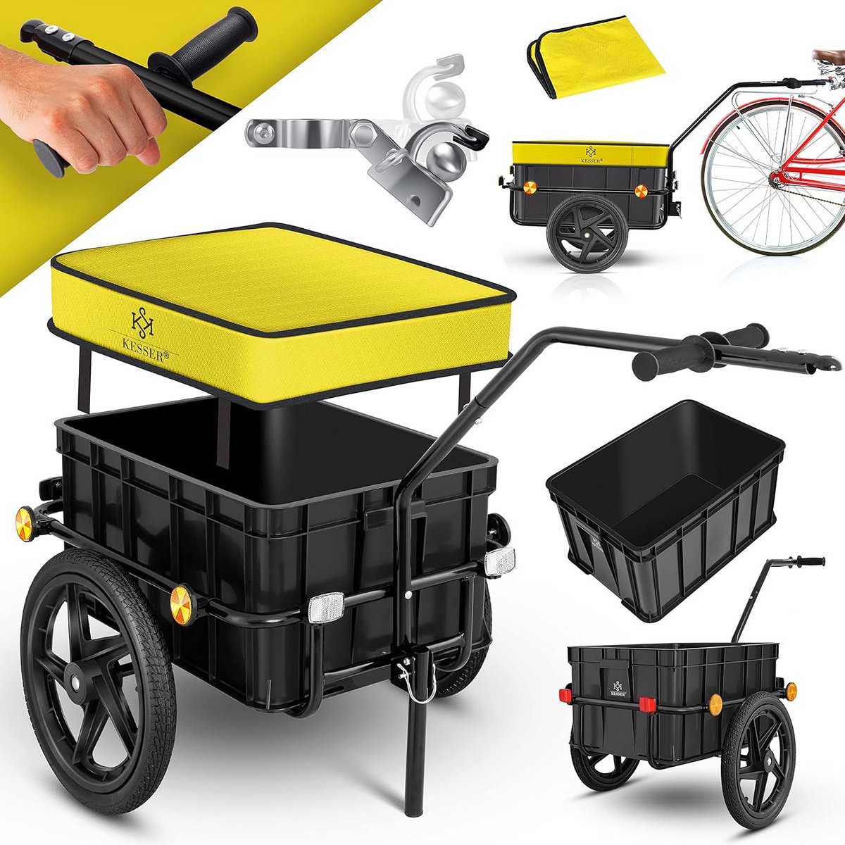 Universele 2-in-1 Fietskar en Handwagen met Grote Laadbox en Regenhoes