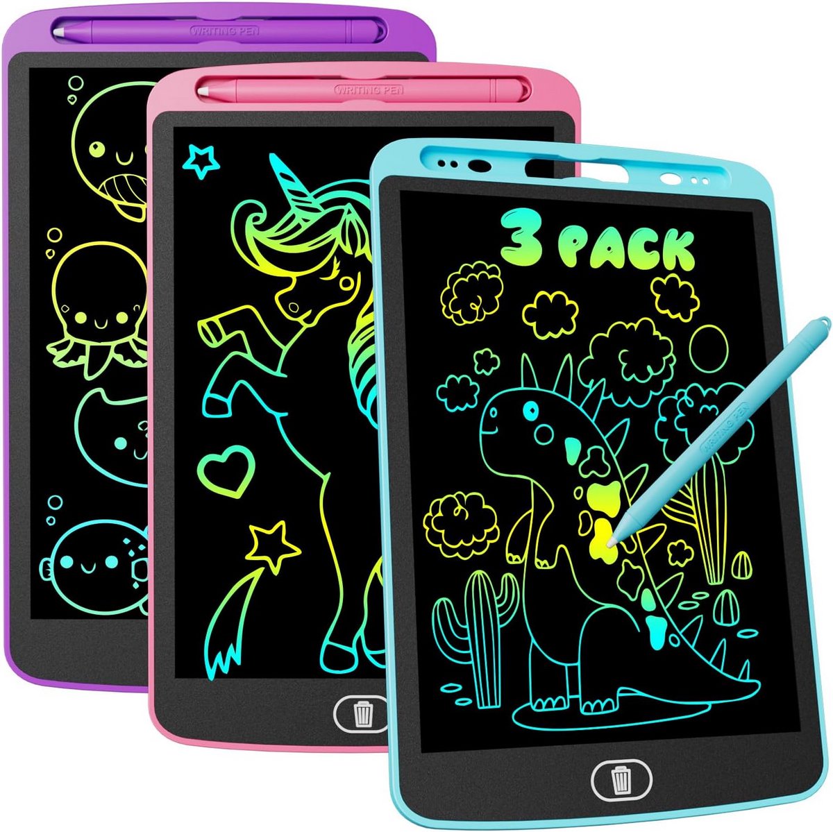 3x 10 Inch LCD Tekentablet voor Kinderen - Met Wisknop & Slot - Oogvriendelijk Schrijfbord