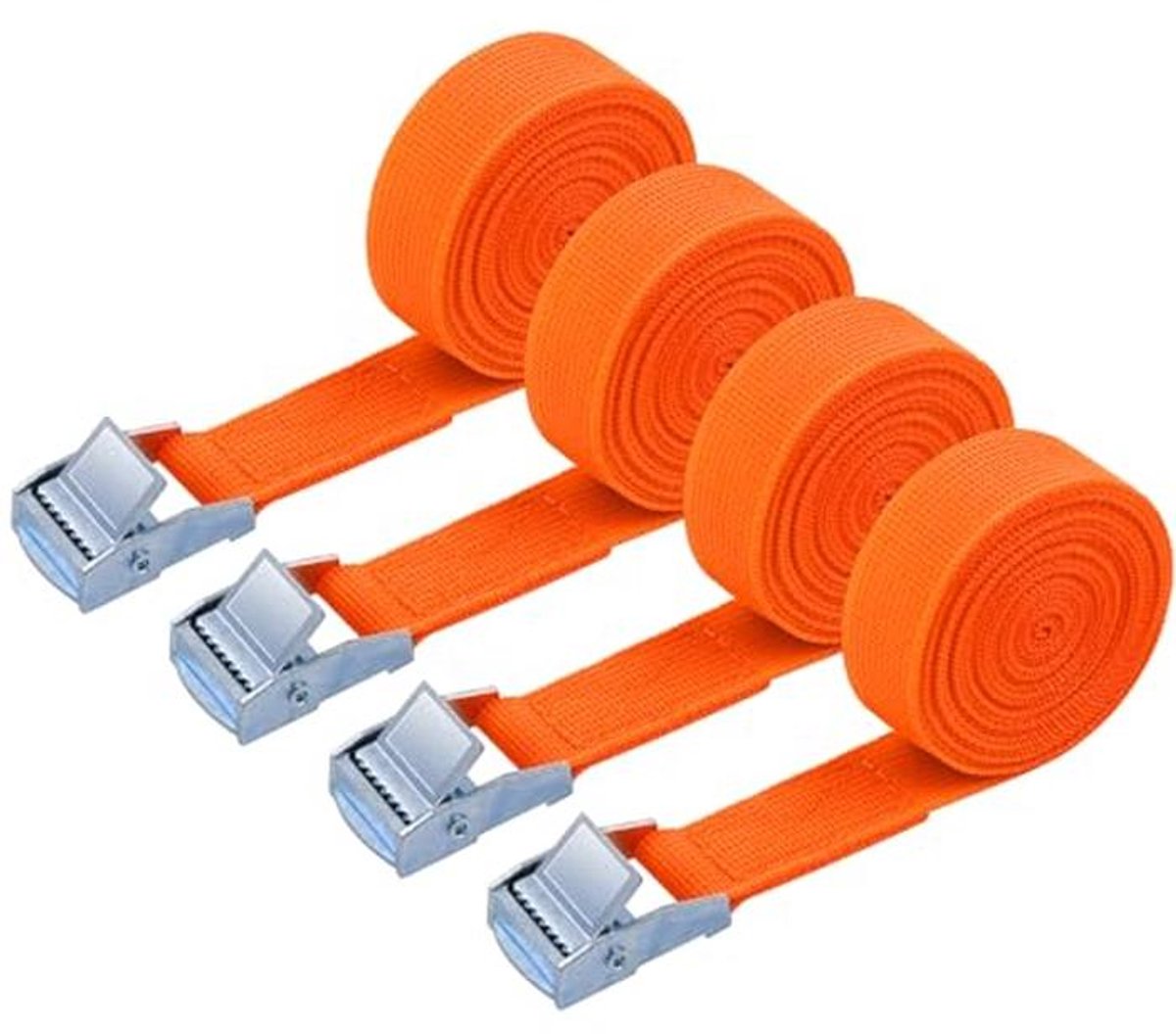 URAQT Spanriem bevestigingsriem, 4 x 150 kg, 2 meter ratelspanband, breedte 20 mm sjorband, verstelbare bevestigingsriemen met klemslot voor transport, vracht, bagage, camping (oranje kleur oranje