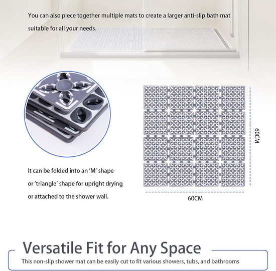 Antislip Douchemat Vierkant met Zuignappen en Drainagegaten - Badmat voor Douche en Badkamer (60x60 cm) — afbeelding 5