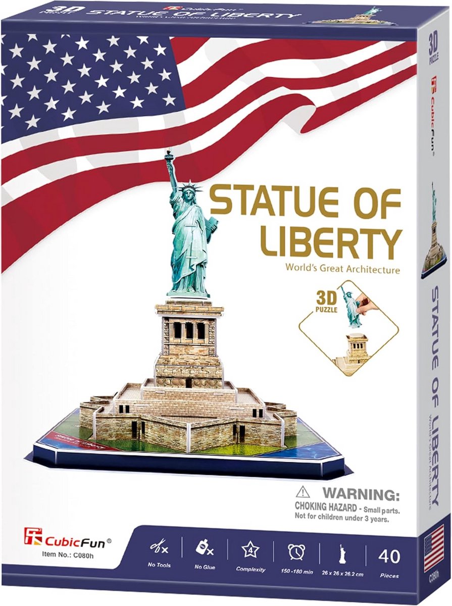 3D Puzzel Vrijheidsbeeld New York - 40 Stukjes | Moeilijkheidsgraad 3D Puzzel voor Kinderen en Volwassenen