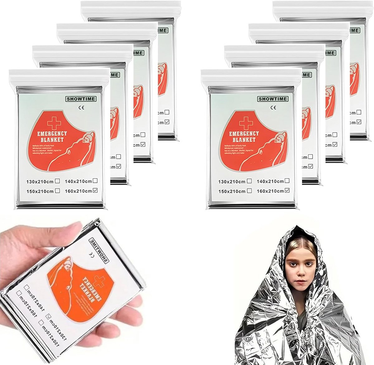 8x Nooddeken Zilver - Scheurvast en Waterdicht Thermisch Foliedeken voor Buitenactiviteiten