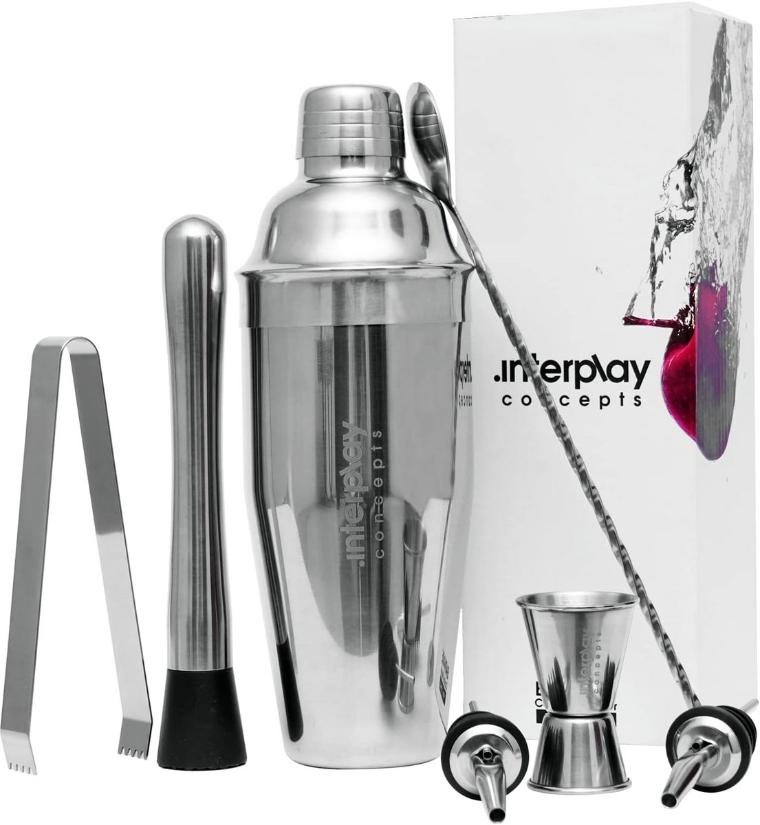 Complete Cocktail Shaker Set RVS 8-Delig - Inclusief Jigger, Zeef en Barlepel