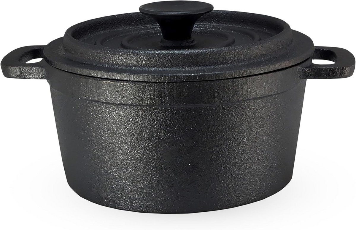 Kleine Gietijzeren Pan met Deksel 14 cm - Kook-, Stoof- en Grillpan