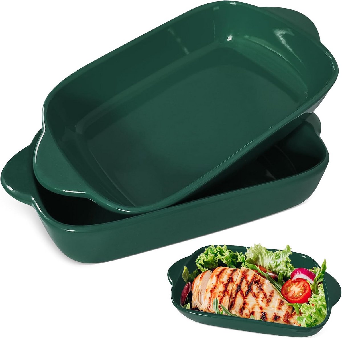 Set van 2 Rechthoekige Ovenschalen Keramiek 23x13 cm met Handvat voor Lasagne en Tiramisu