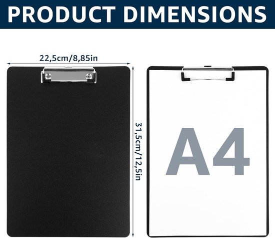 12 Stuks A4 Klemborden Met Metalen Clip – 31,5 X 22,5 Cm, In 6 Kleuren – Ideaal Voor School En Kantoor