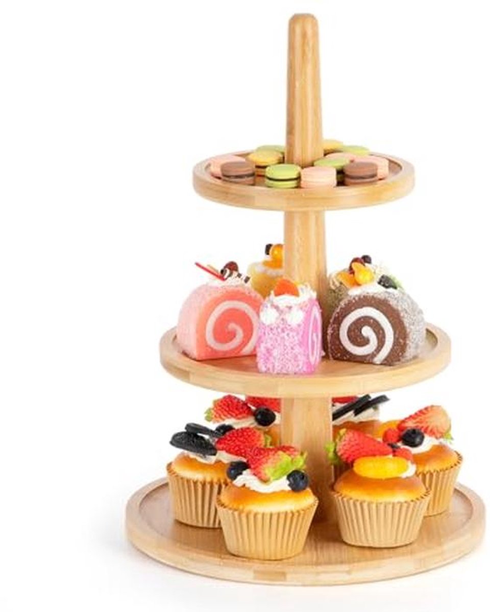 Etagère Taartstandaard 3 Etages van Bamboe voor Gebak en Desserts